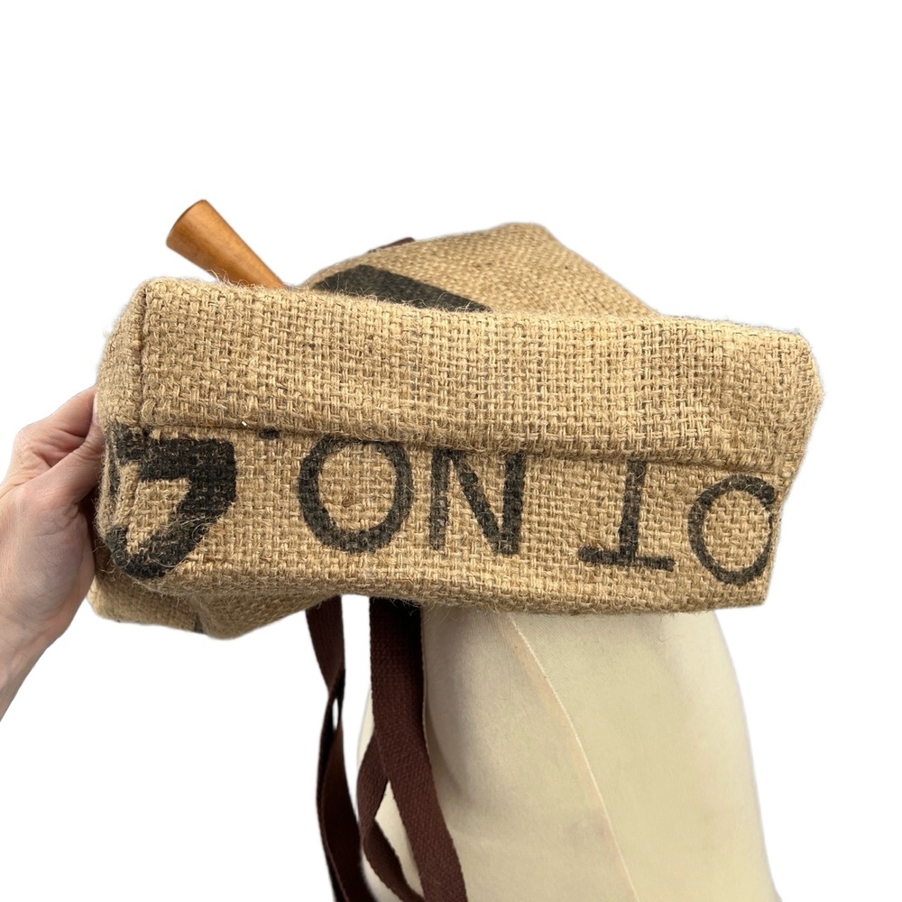 Helen Troy Bag‎ Brown Straps Jute Printed Logo Coffee Bean Tote Style - Picture 6 of 8